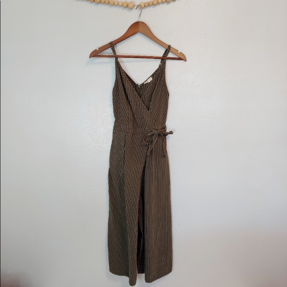 Entro green stripe cotton culotte jumpsuit